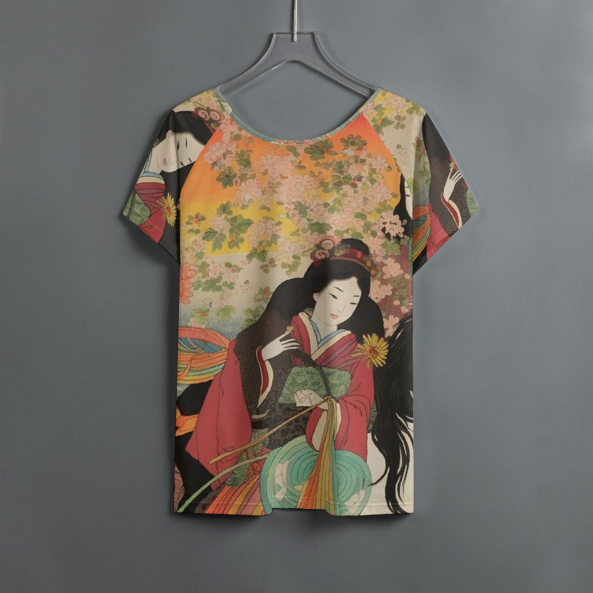 All-Over Print Women's Round Neck T-shirt With Raglan Sleeve