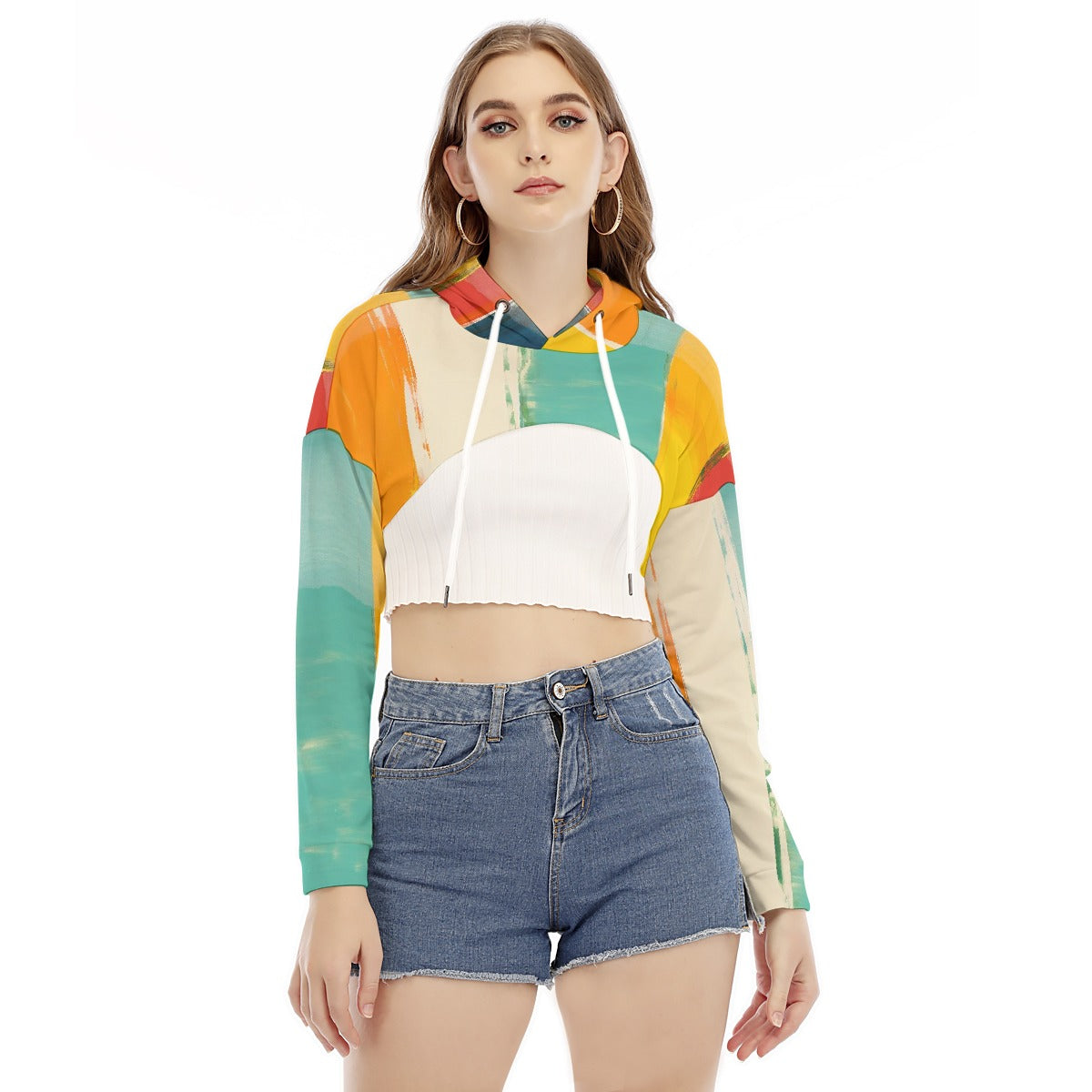 All-Over Print Women's Smock Short Hoodie With Long Sleeve