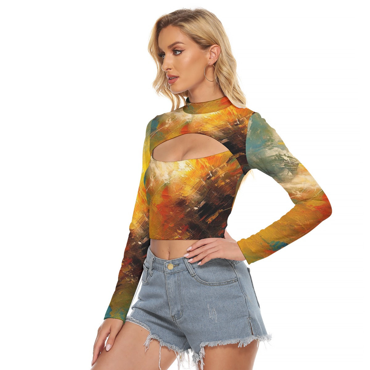 All-Over Print Women's Hollow Chest Keyhole Tight Crop Top