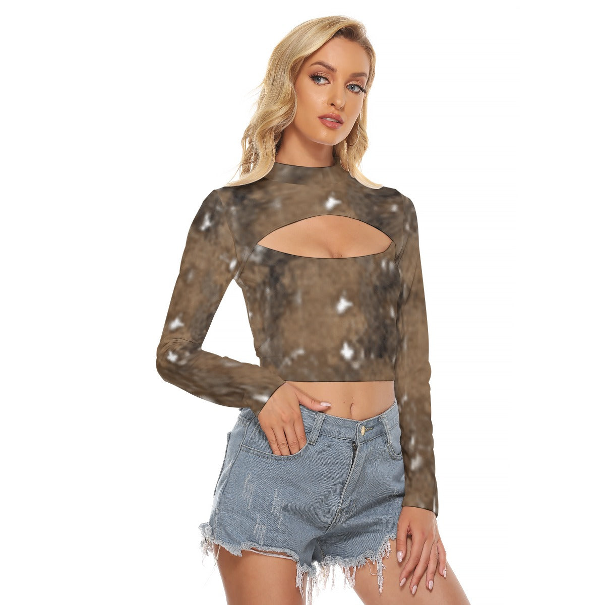 All-Over Print Women's Hollow Chest Keyhole Tight Crop Top