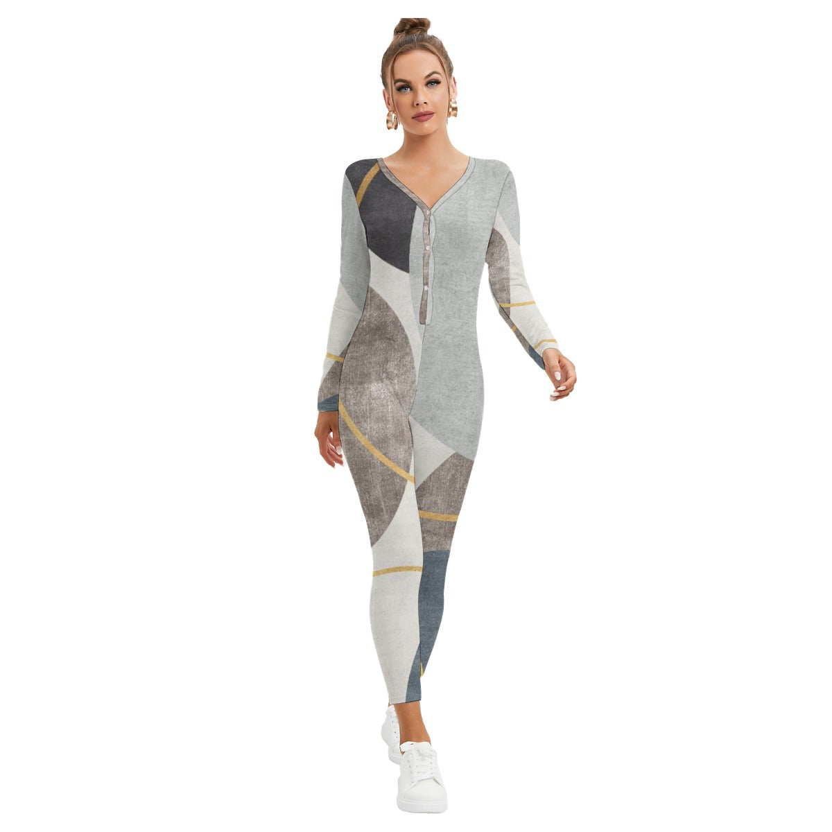 All-Over Print Women's Plunging Neck Jumpsuit