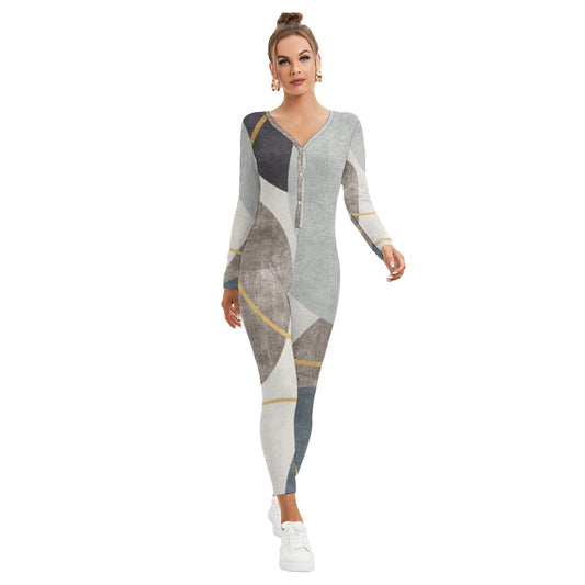 All-Over Print Women's Plunging Neck Jumpsuit