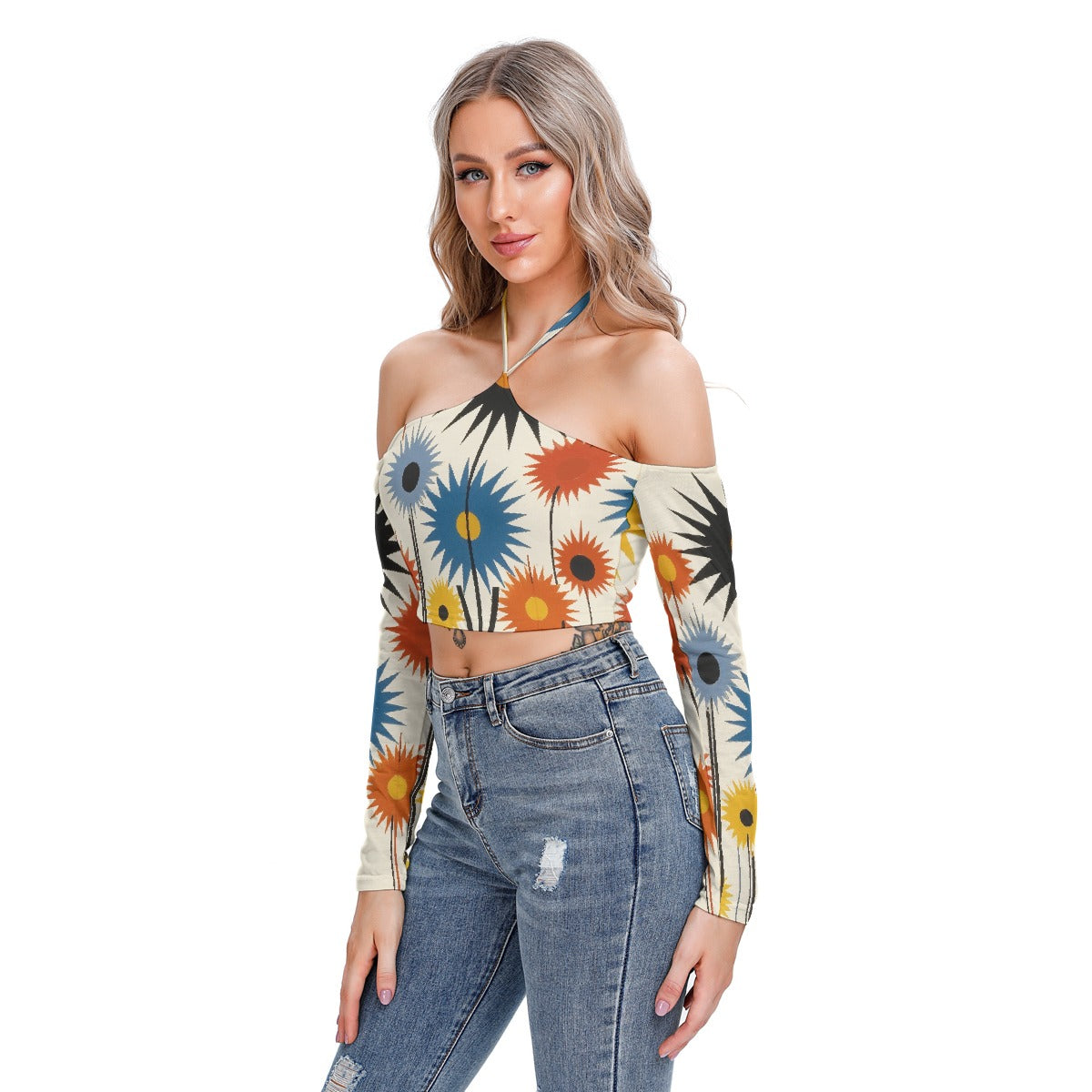 All-Over Print Women's Halter Lace-up Top