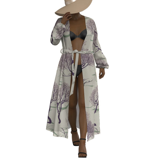 All-Over Print Women's Lace-up Chiffon Robe