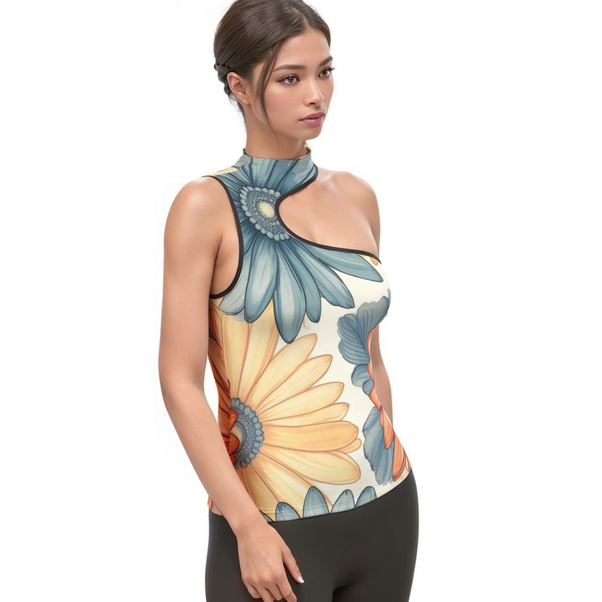 All-Over Print Women's Halter Sleeveless Asymmetrical Tank Top