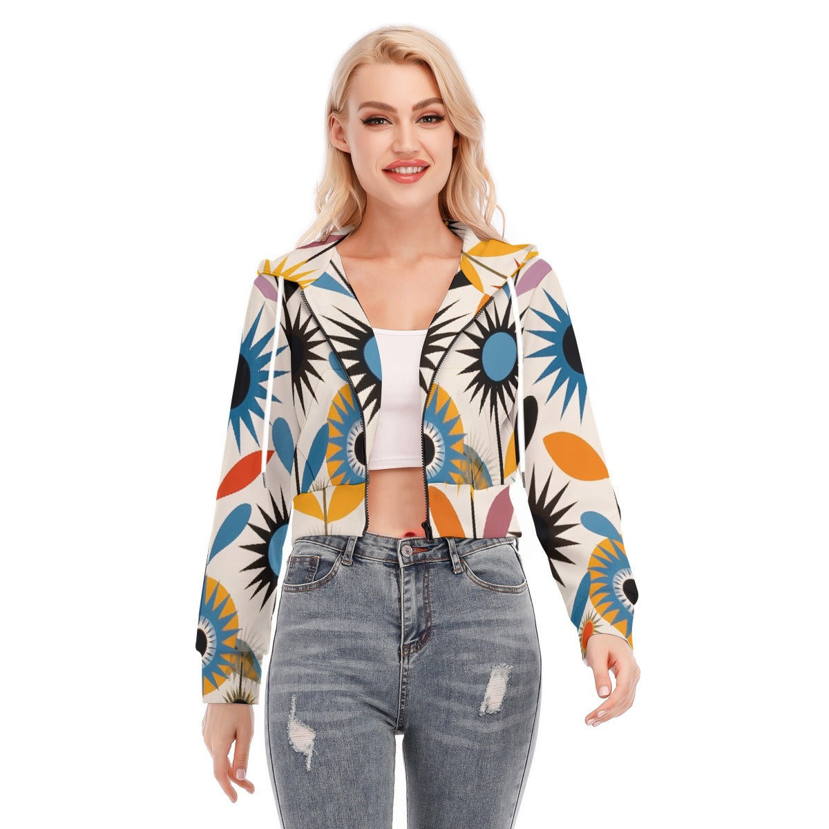 All-Over Print Women's Crop Top Hoodie With Zipper Closure