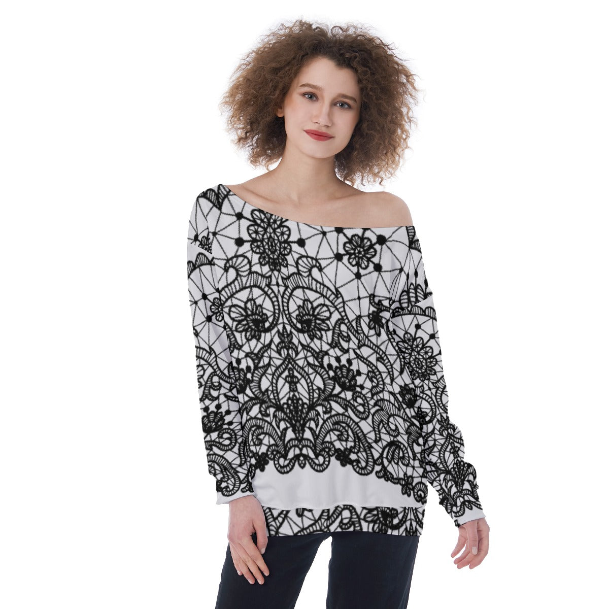 All-Over Print Oversized Women's Off-Shoulder Sweatshirt