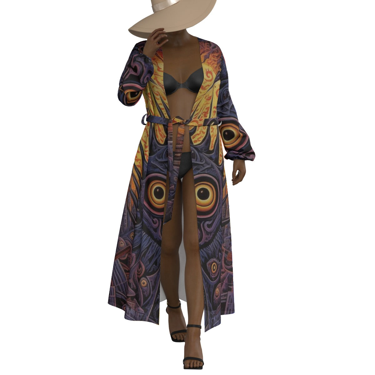 All-Over Print Women's Lace-up Chiffon Robe