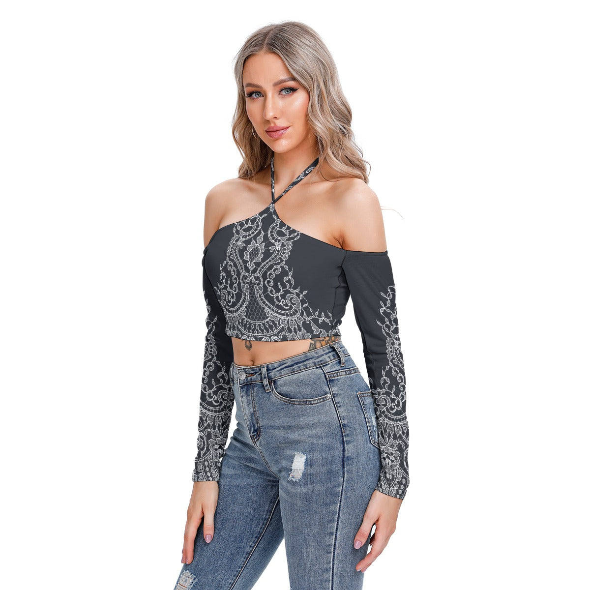 All-Over Print Women's Halter Lace-up Top