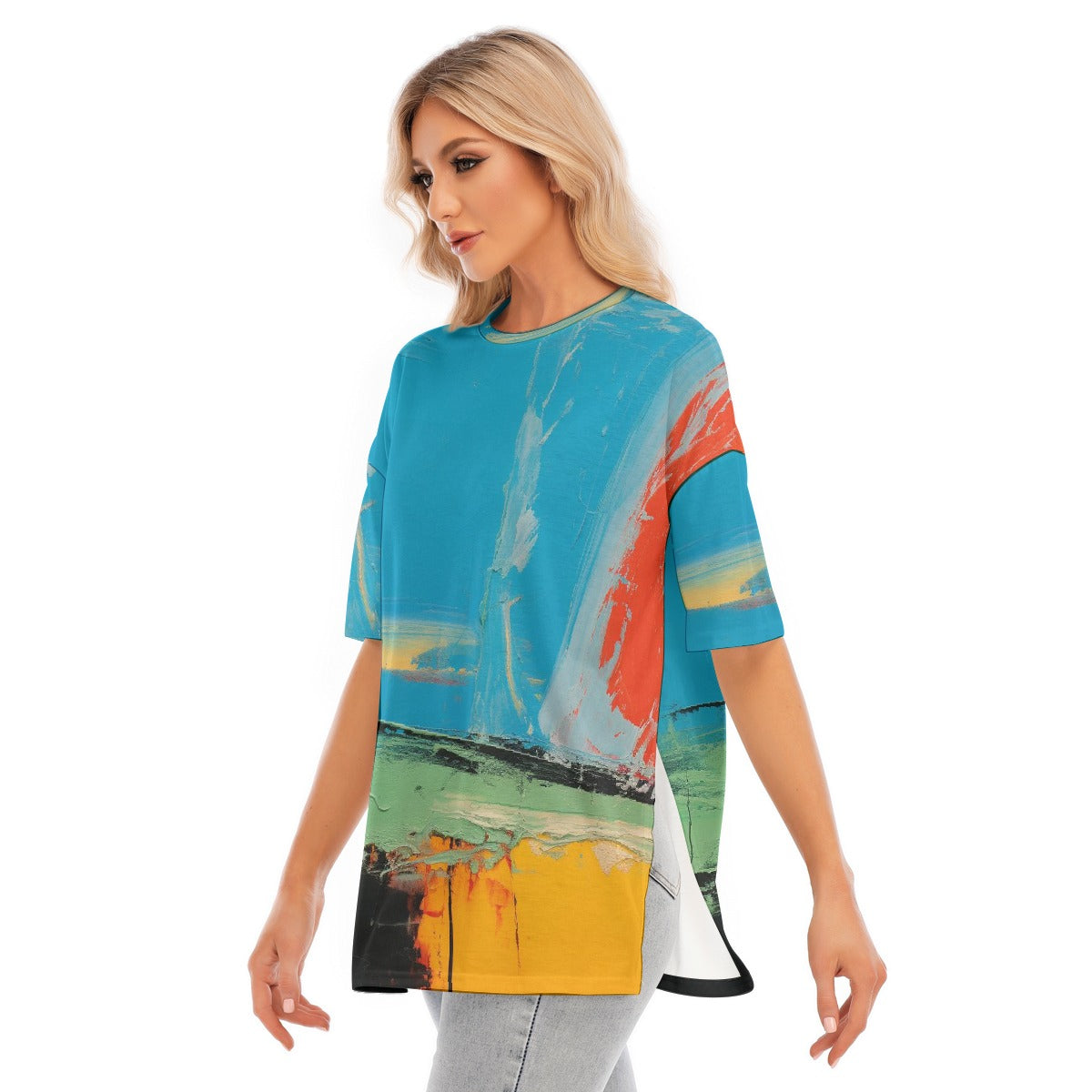All-Over Print Women's Short Sleeves T-shirt With Hem Split