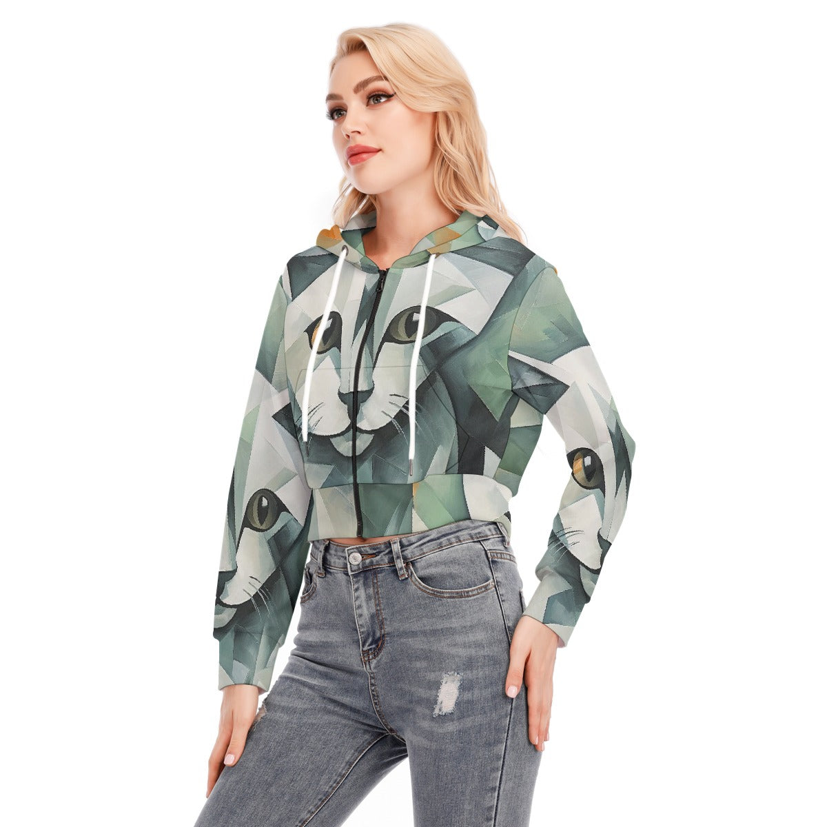 All-Over Print Women's Crop Top Hoodie With Zipper Closure