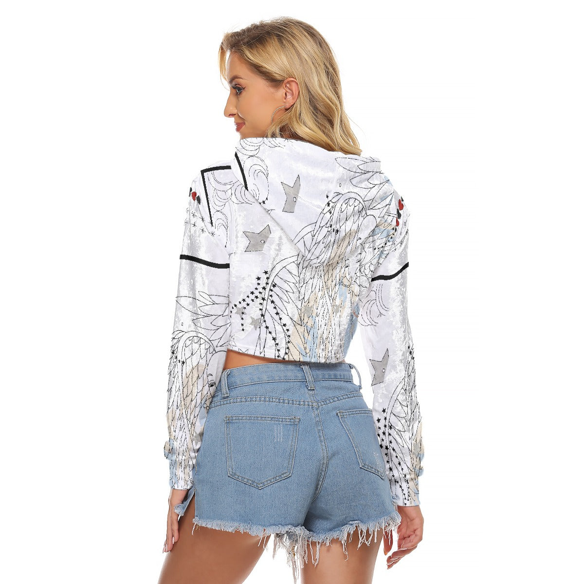 All-Over Print Women's Crop Top Hoodie|Velvet