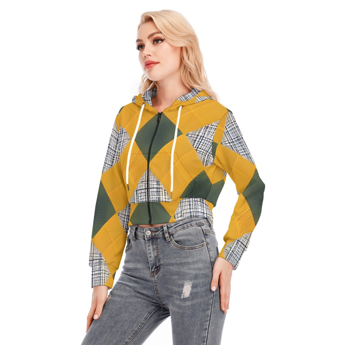 All-Over Print Women's Crop Top Hoodie With Zipper Closure