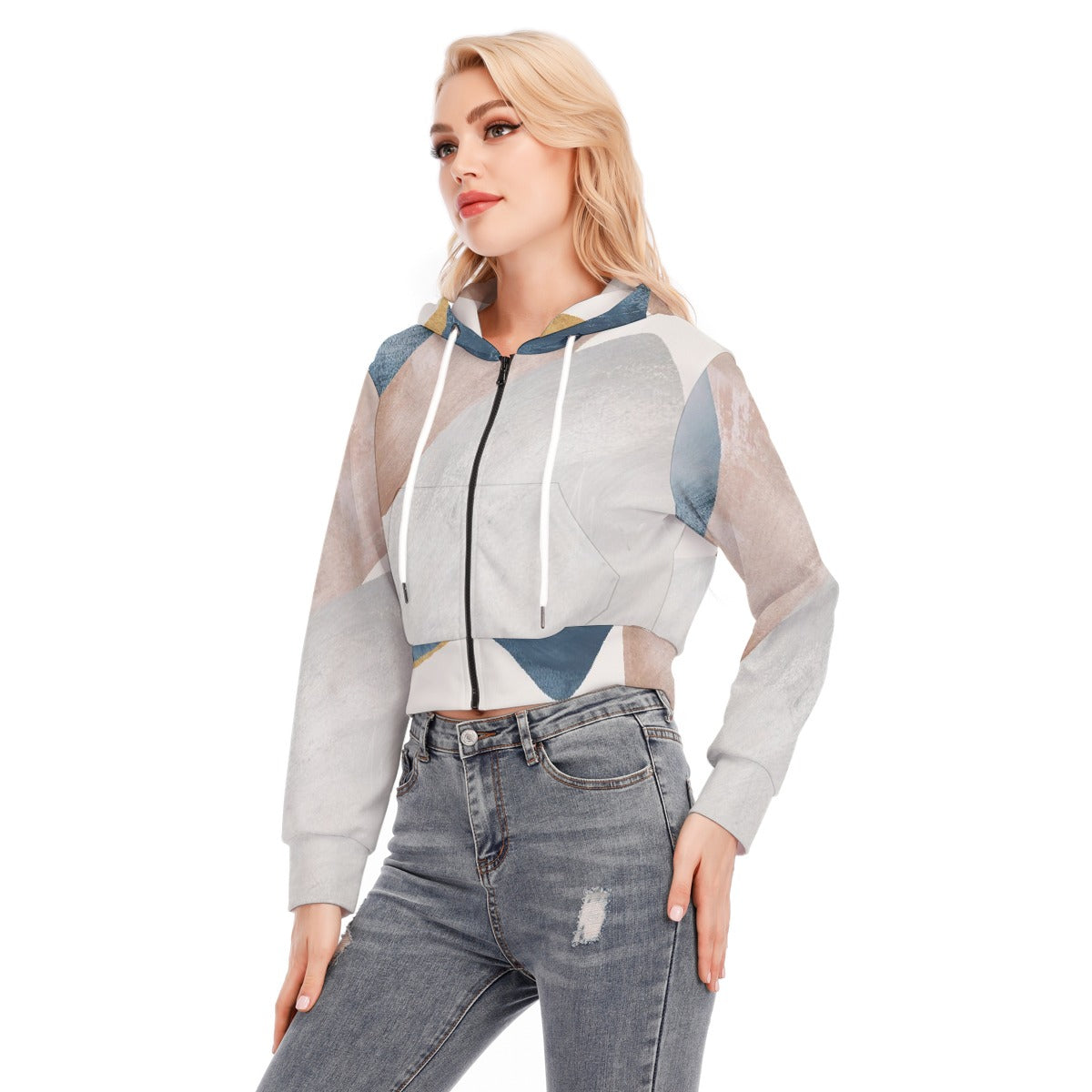 All-Over Print Women's Crop Top Hoodie With Zipper Closure