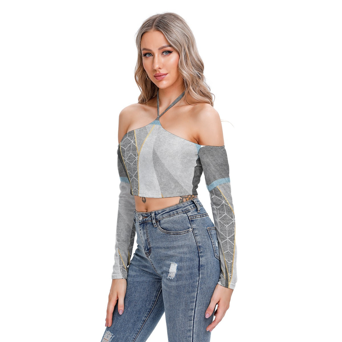 All-Over Print Women's Halter Lace-up Top