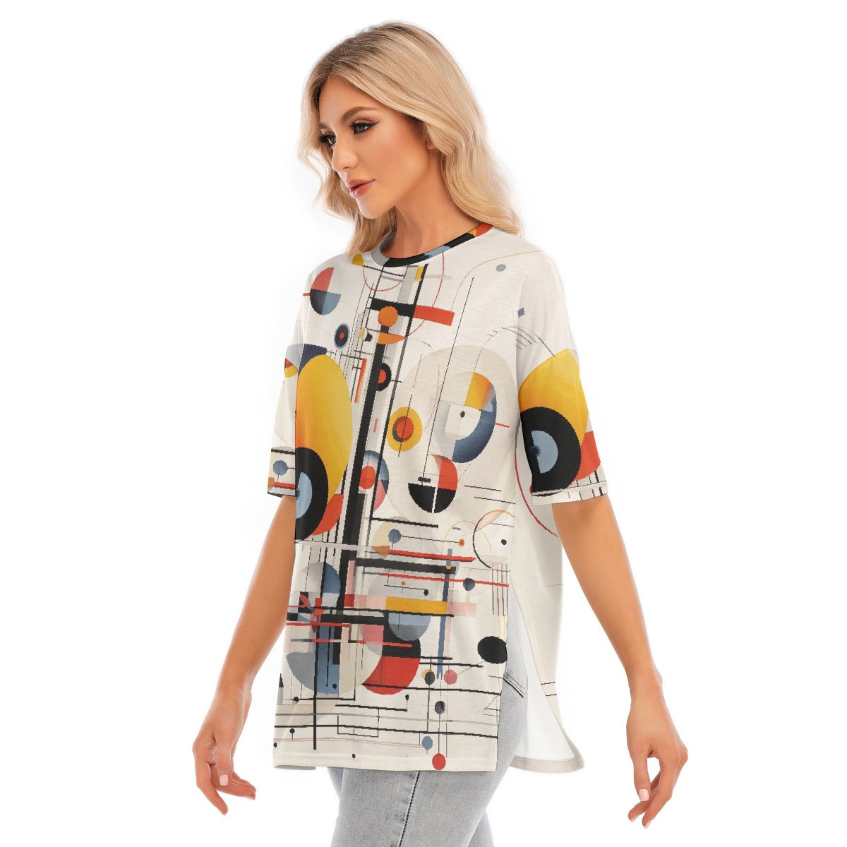 All-Over Print Women's Short Sleeves T-shirt With Hem Split