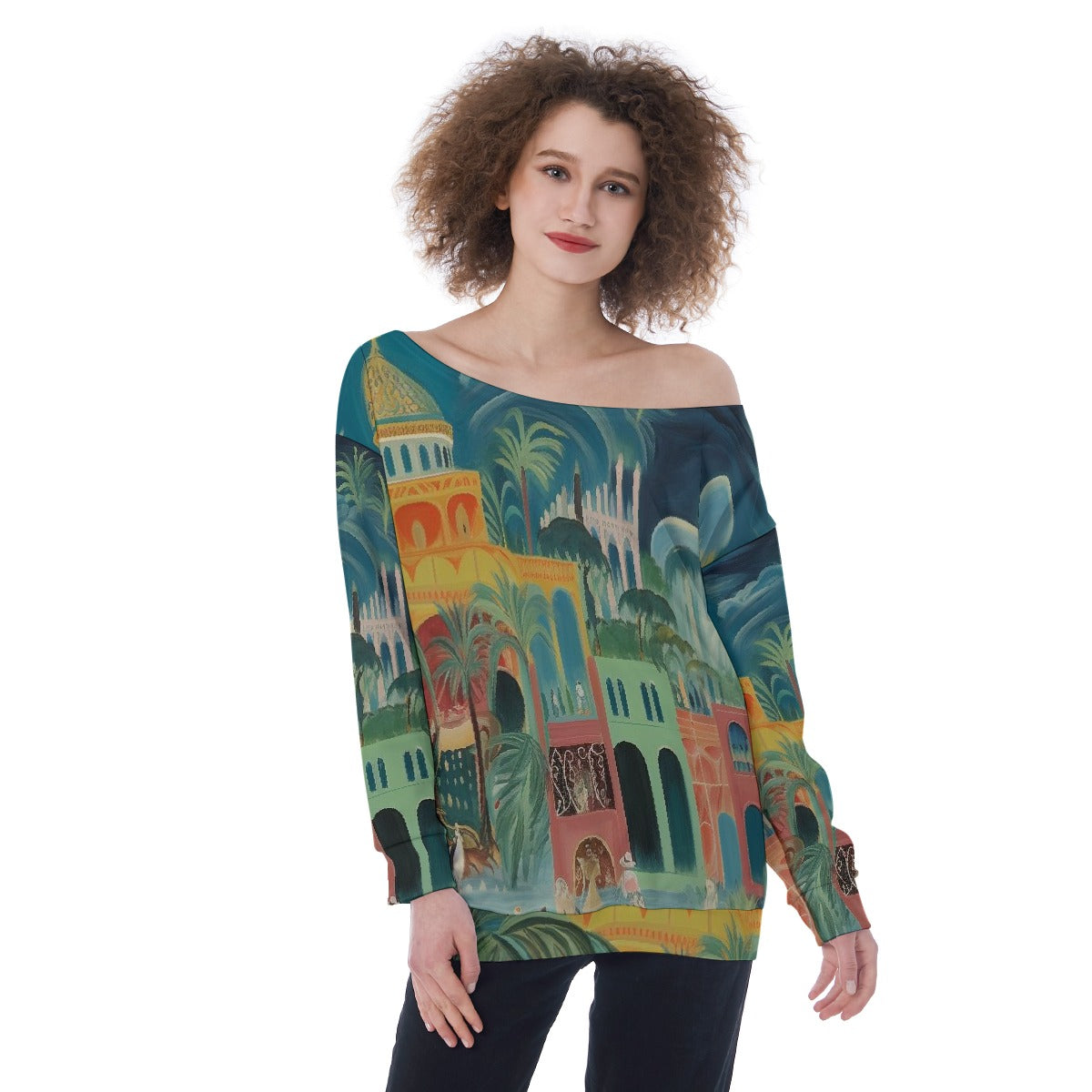 All-Over Print Oversized Women's Off-Shoulder Sweatshirt
