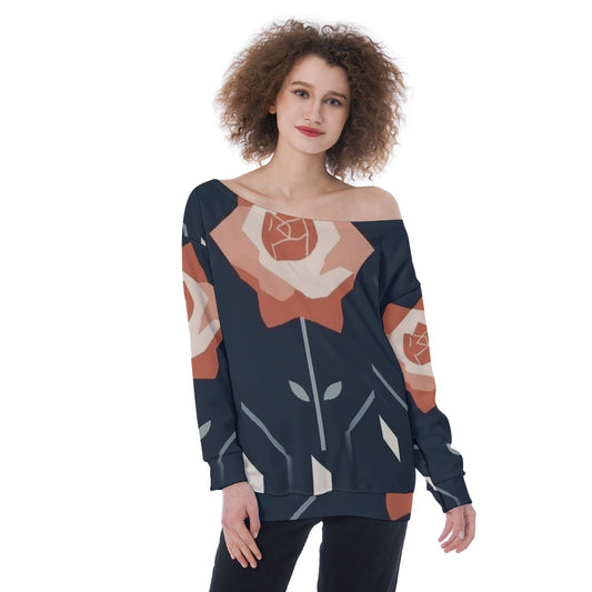 All-Over Print Oversized Women's Off-Shoulder Sweatshirt