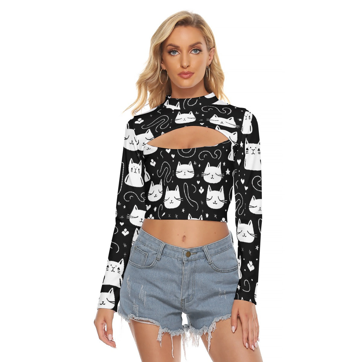 All-Over Print Women's Hollow Chest Keyhole Tight Crop Top