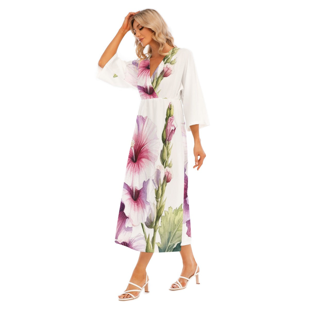All-Over Print Women's Mid-Sleeve Long Dress