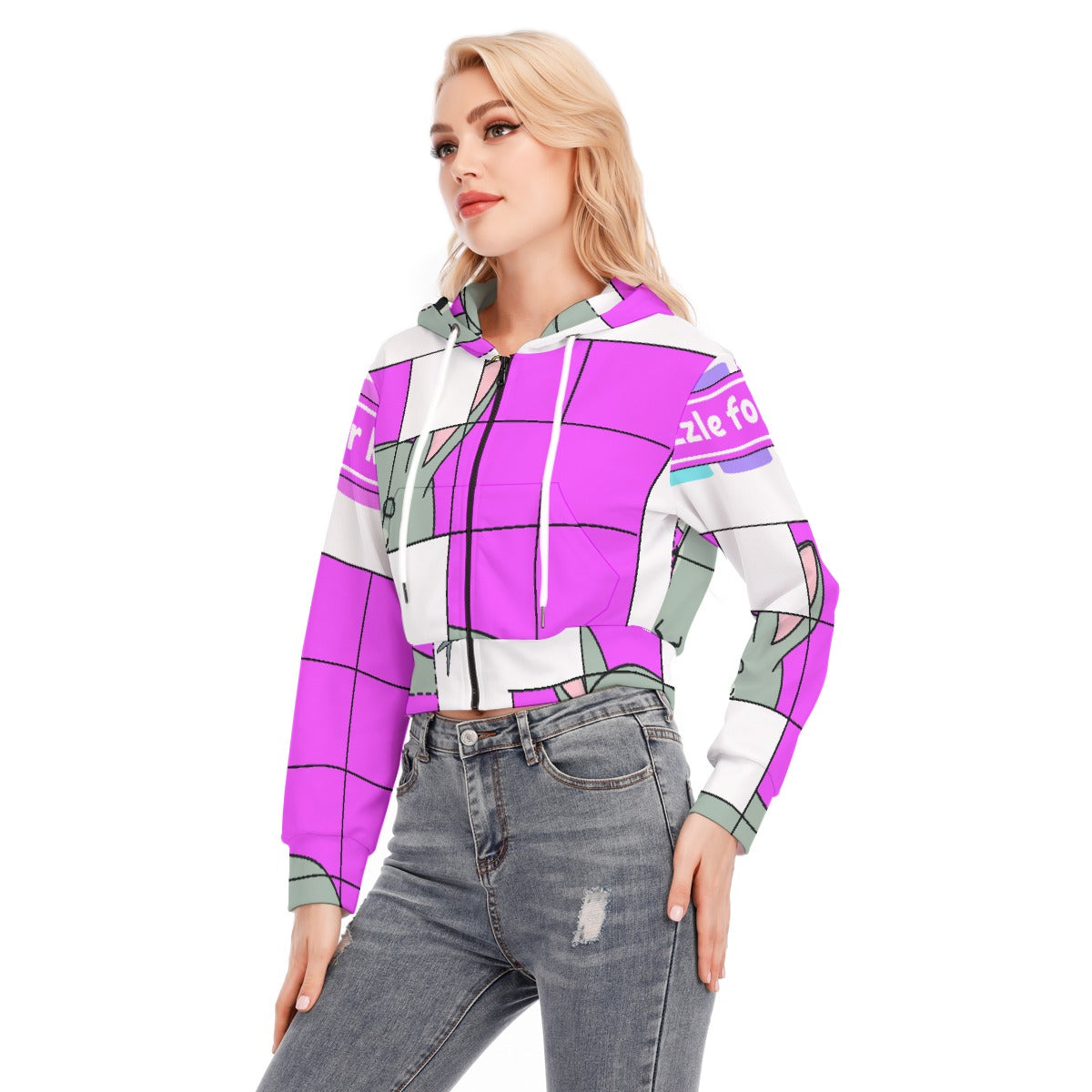 All-Over Print Women's Crop Top Hoodie With Zipper Closure