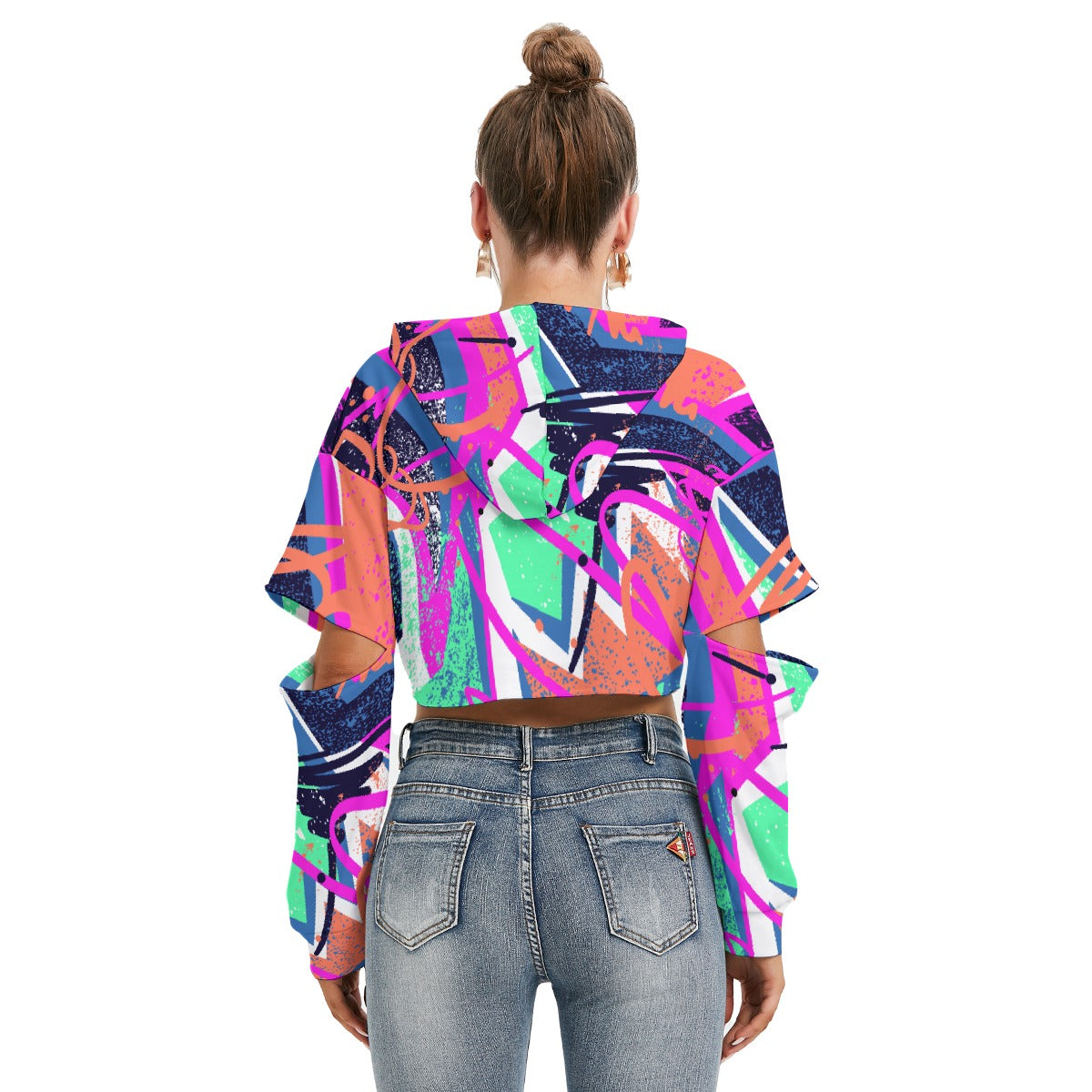 All-Over Print Women's Heavy Fleece Hoodie With Hollow Out Sleeve