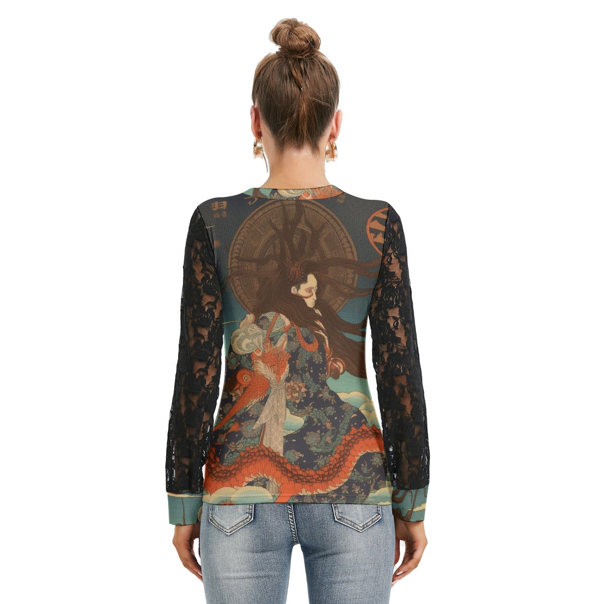 All-Over Print Women's T-shirt And Sleeve With Black Lace