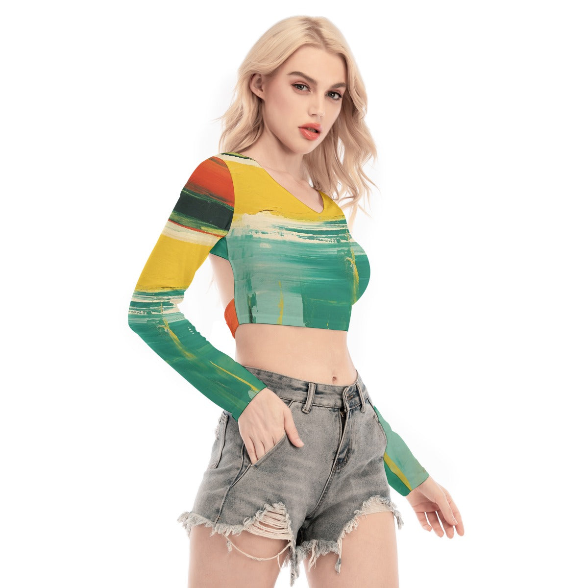 All-Over Print Women's Back Hollow T-shirt With Strap