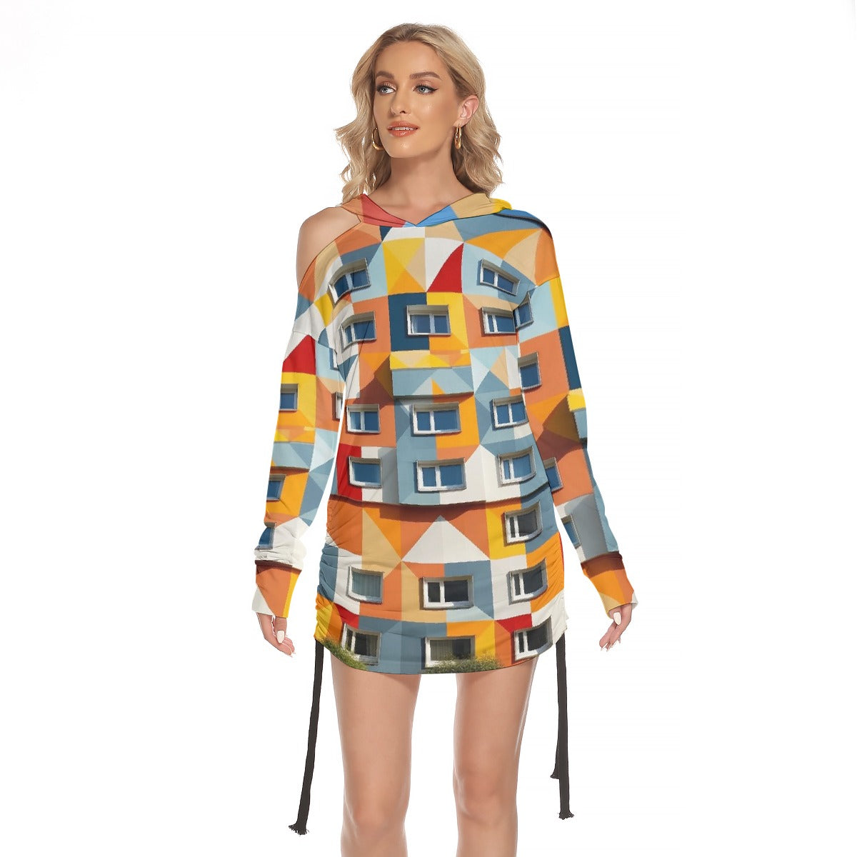 All-Over Print Women's One-shoulder Dress With Waist Shirring