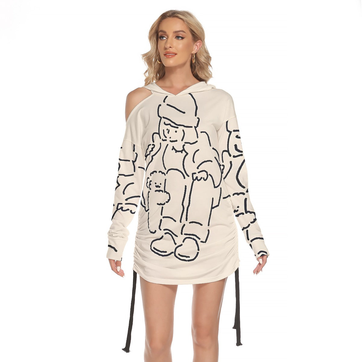 All-Over Print Women's One-shoulder Dress With Waist Shirring