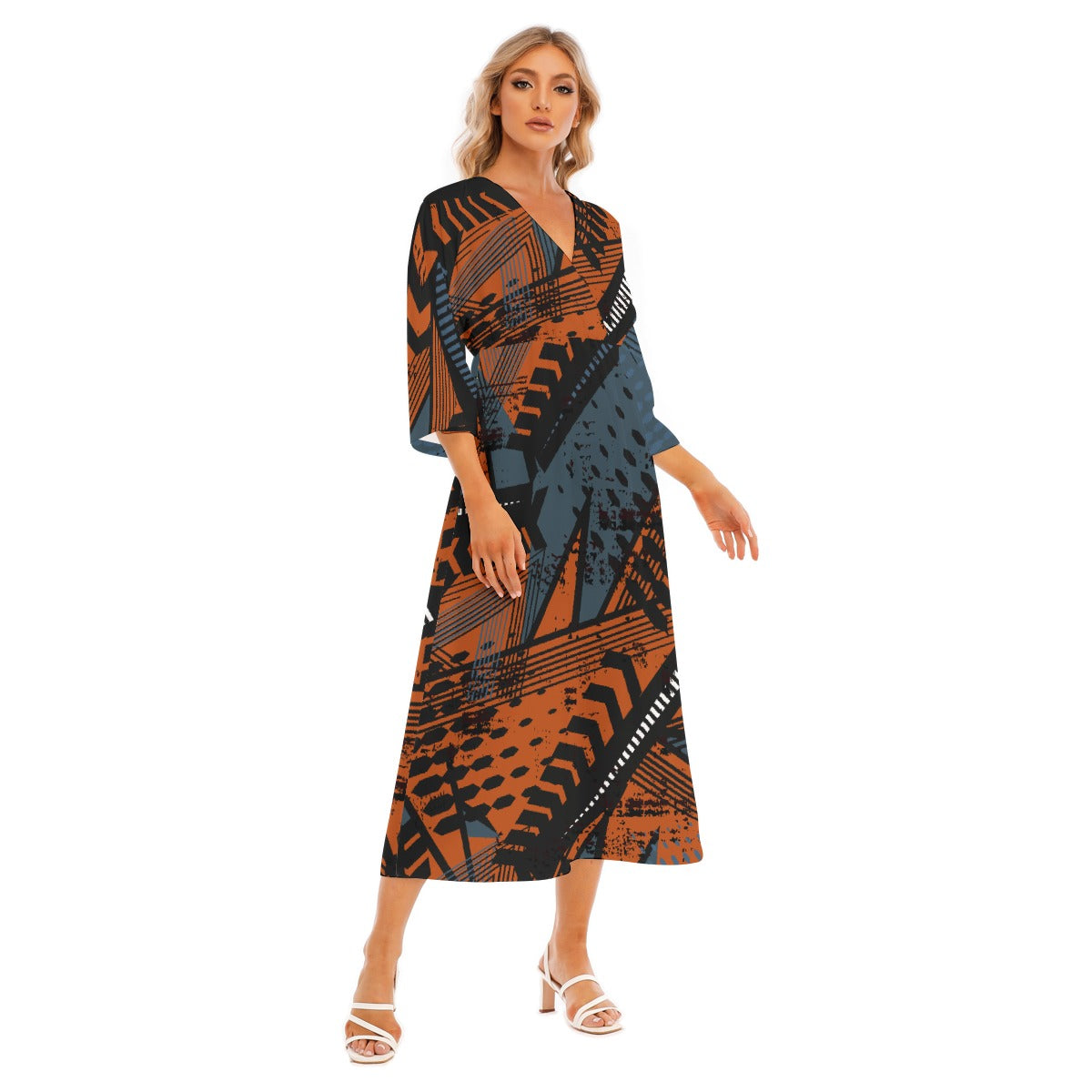 All-Over Print Women's Mid-Sleeve Long Dress
