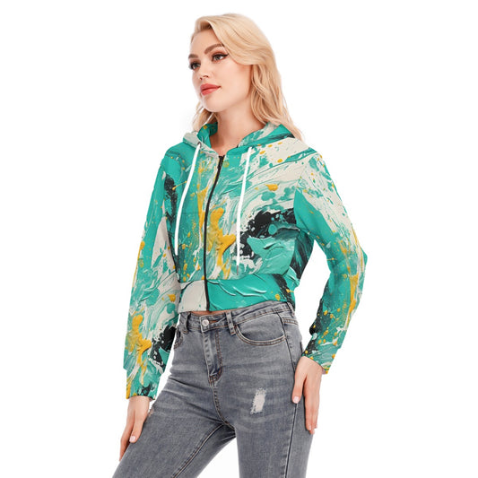 All-Over Print Women's Crop Top Hoodie With Zipper Closure