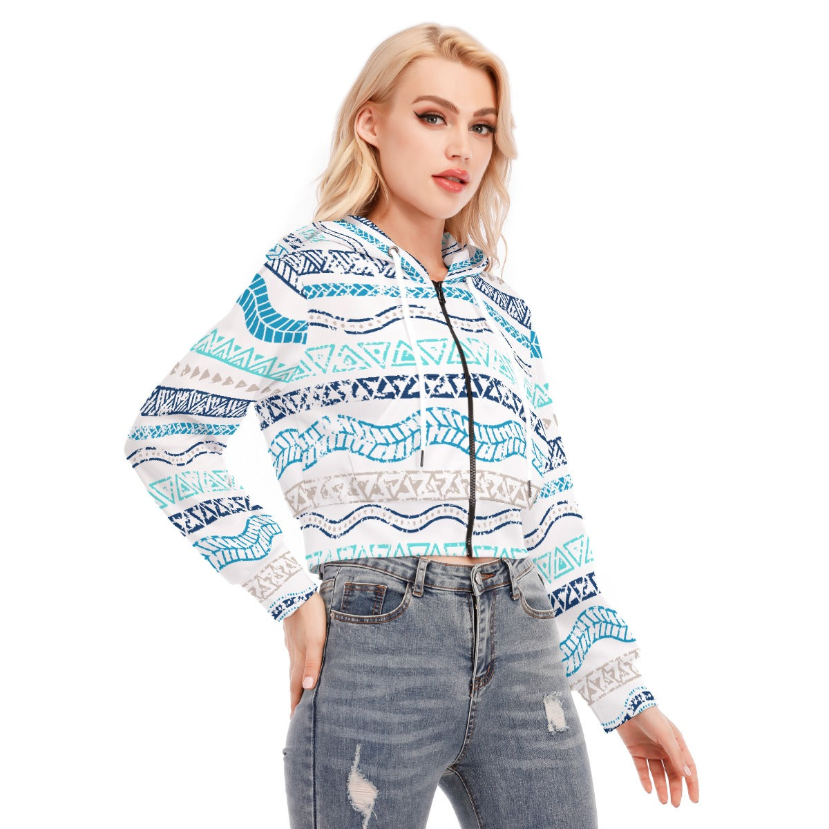 All-Over Print Women's Crop Top Hoodie With Zipper Closure