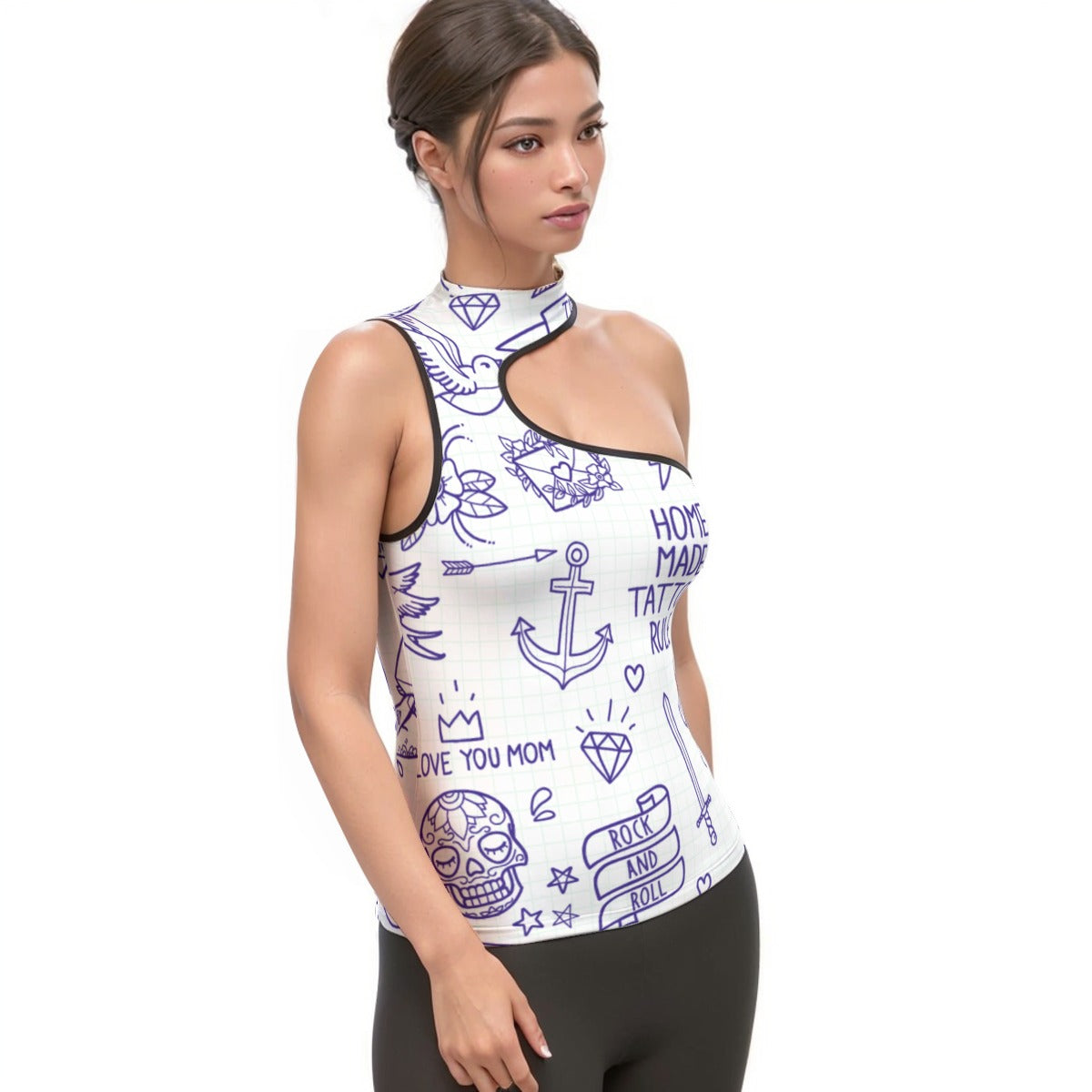 All-Over Print Women's Halter Sleeveless Asymmetrical Tank Top