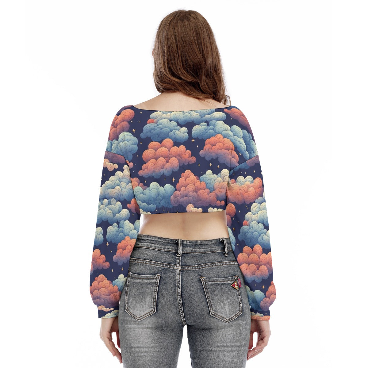 All-Over Print Women's V-neck Long Sleeve Cropped Sweatshirt