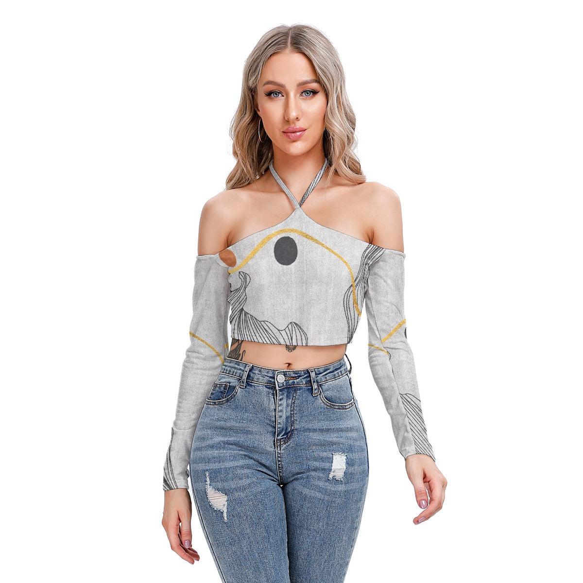 All-Over Print Women's Halter Lace-up Top