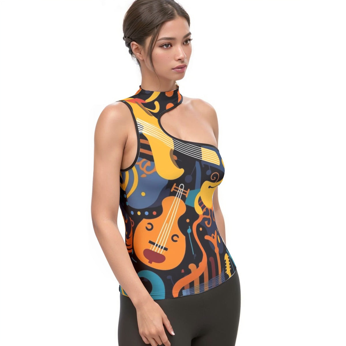 All-Over Print Women's Halter Sleeveless Asymmetrical Tank Top