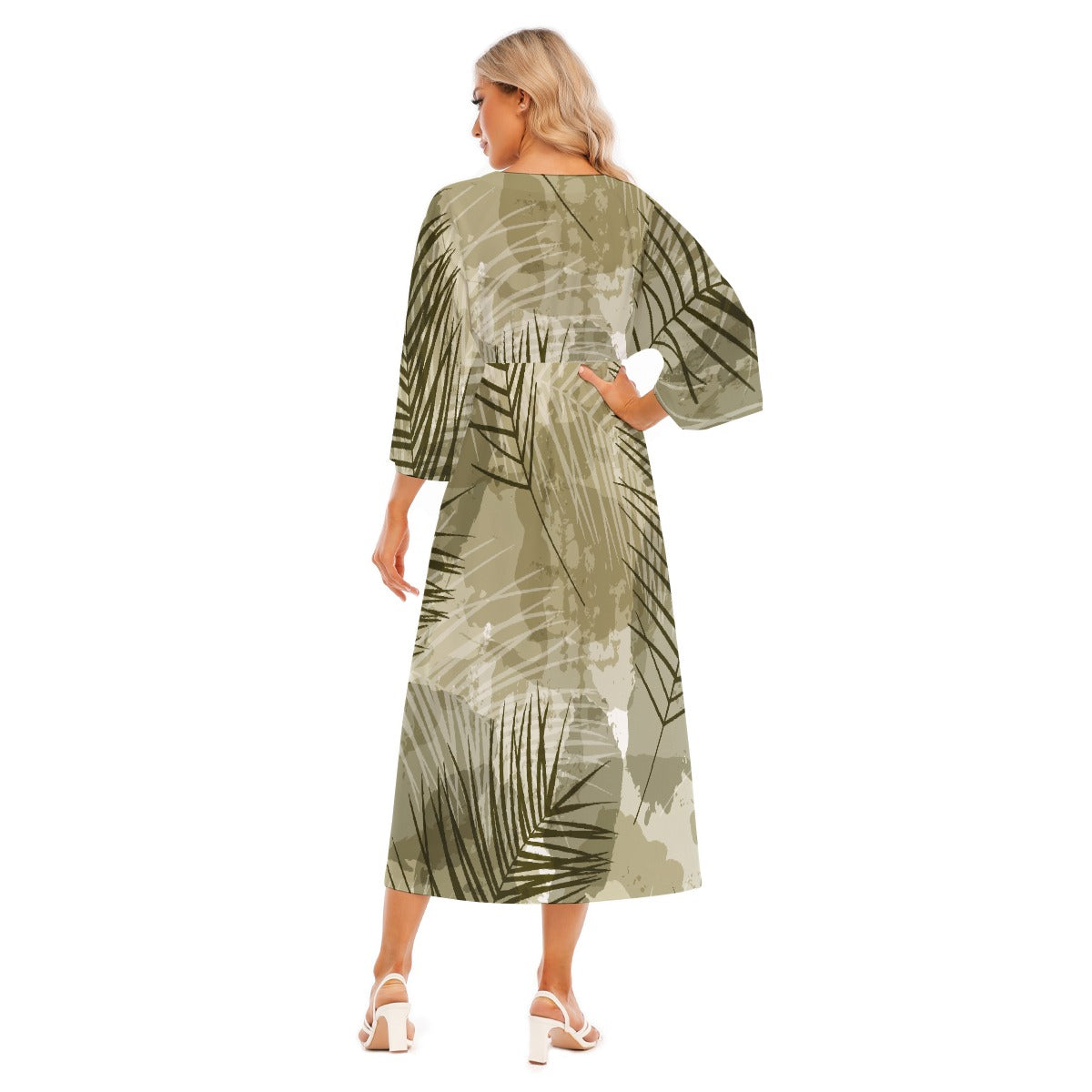 All-Over Print Women's Mid-Sleeve Long Dress