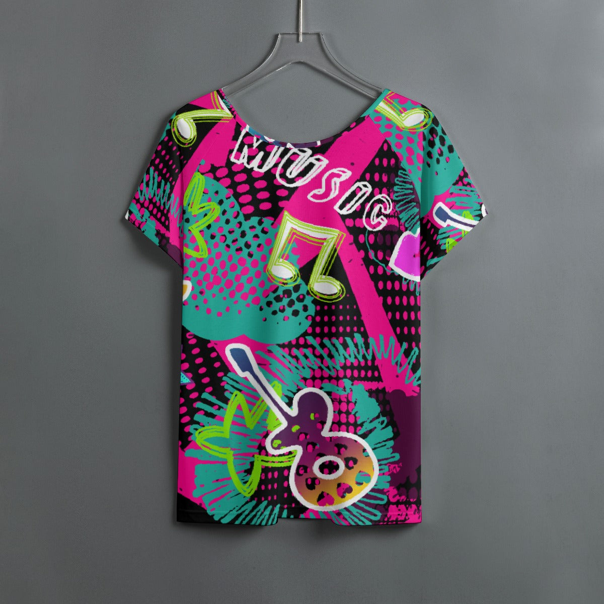 All-Over Print Women's Round Neck T-shirt With Raglan Sleeve