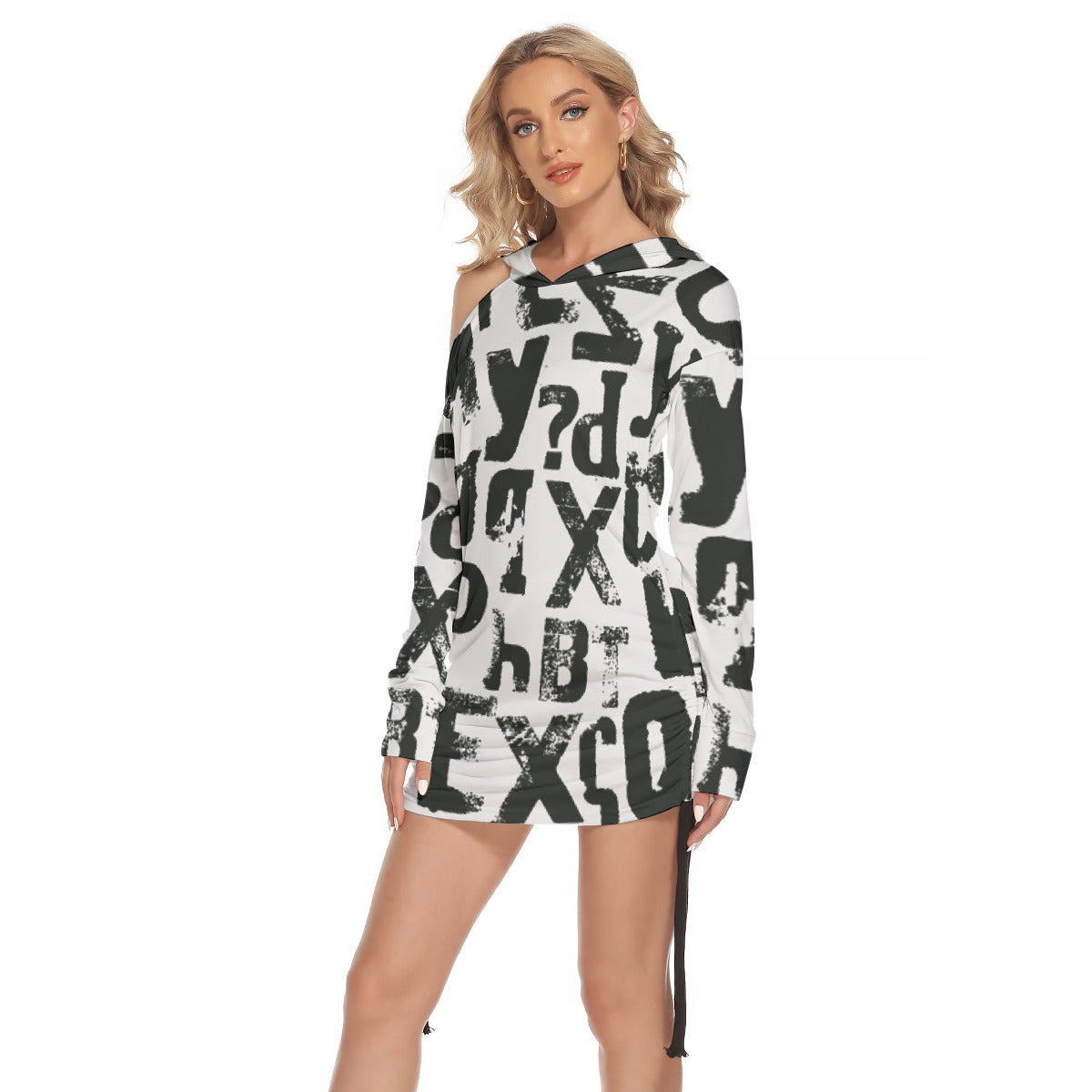 All-Over Print Women's One-shoulder Dress With Waist Shirring