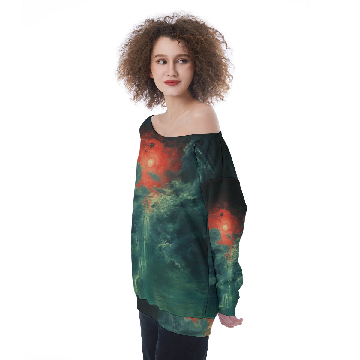 All-Over Print Oversized Women's Off-Shoulder Sweatshirt