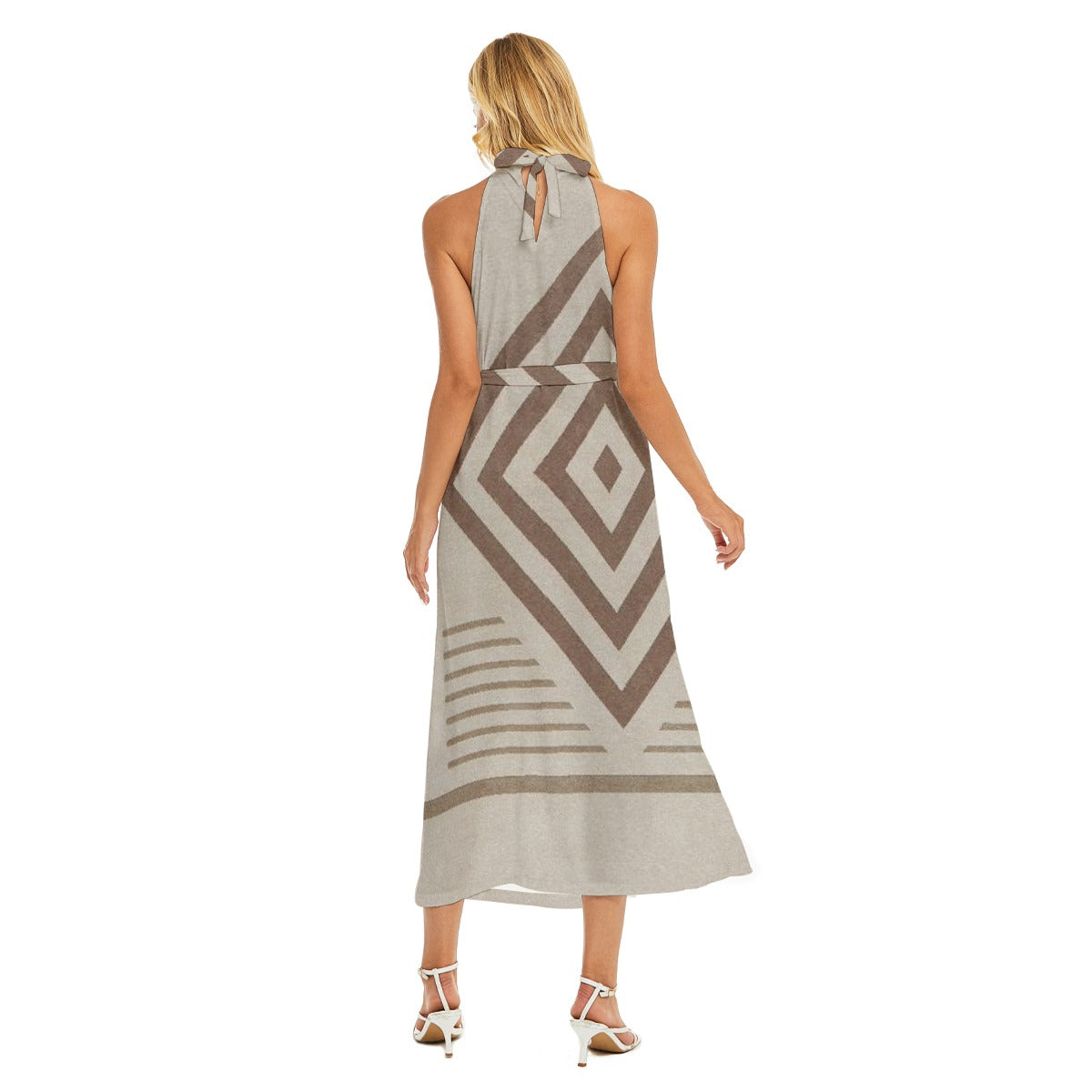 All-Over Print Women's Wrap Hem Belted Halter Dress