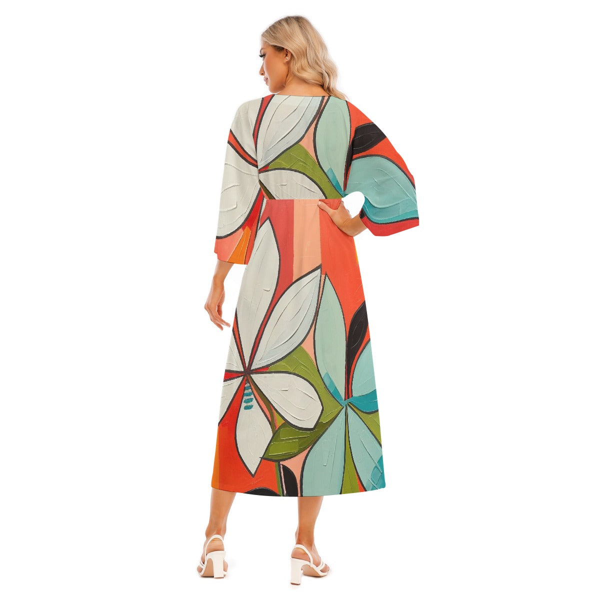 All-Over Print Women's Mid-Sleeve Long Dress