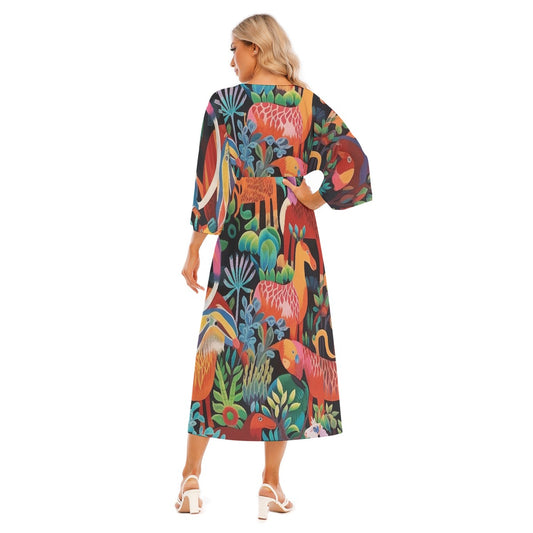 All-Over Print Women's Mid-Sleeve Long Dress