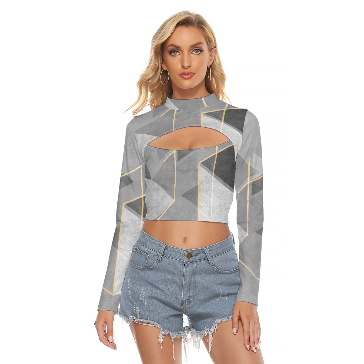 All-Over Print Women's Hollow Chest Keyhole Tight Crop Top