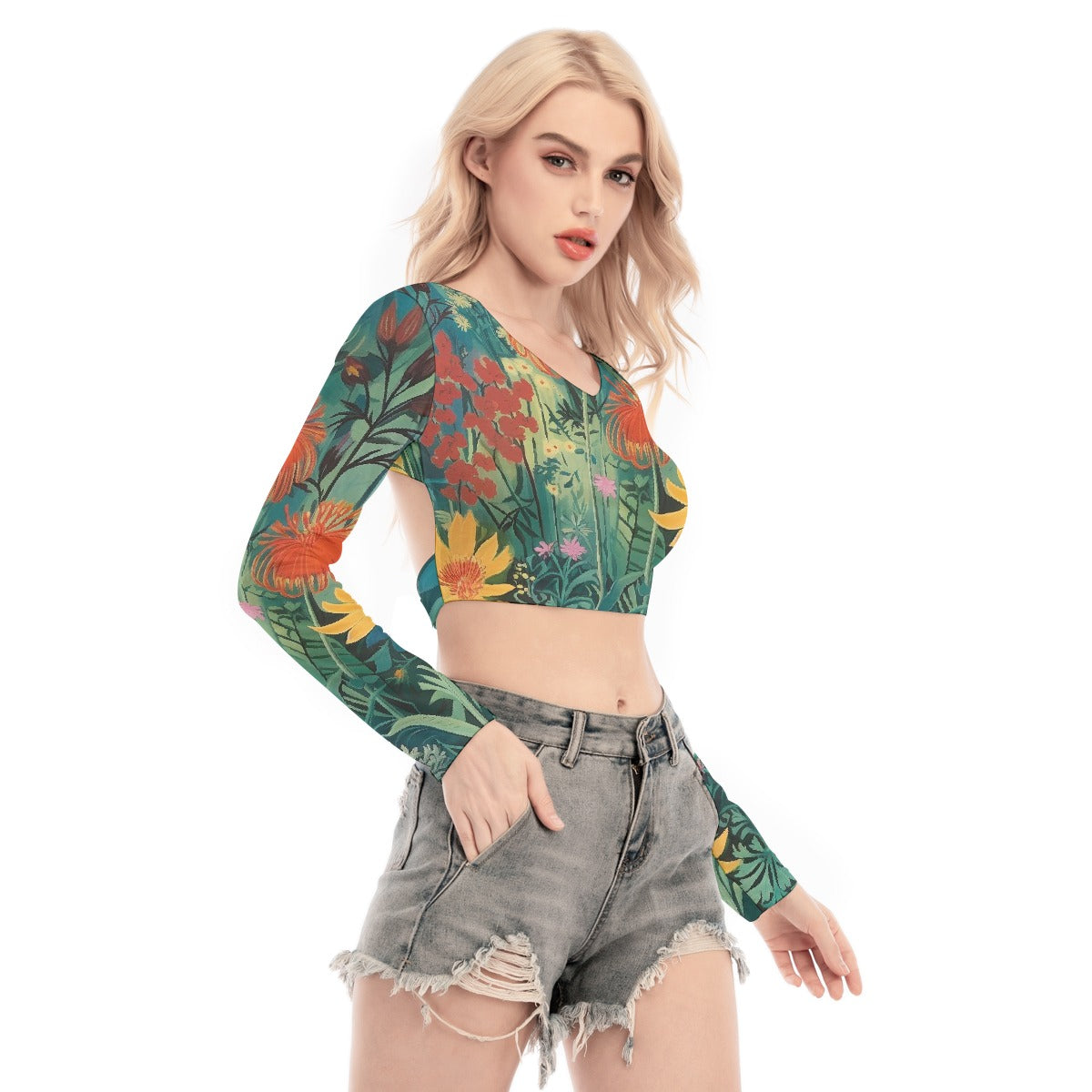 All-Over Print Women's Back Hollow T-shirt With Strap