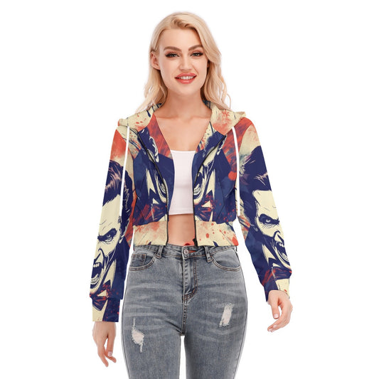 All-Over Print Women's Crop Top Hoodie With Zipper Closure