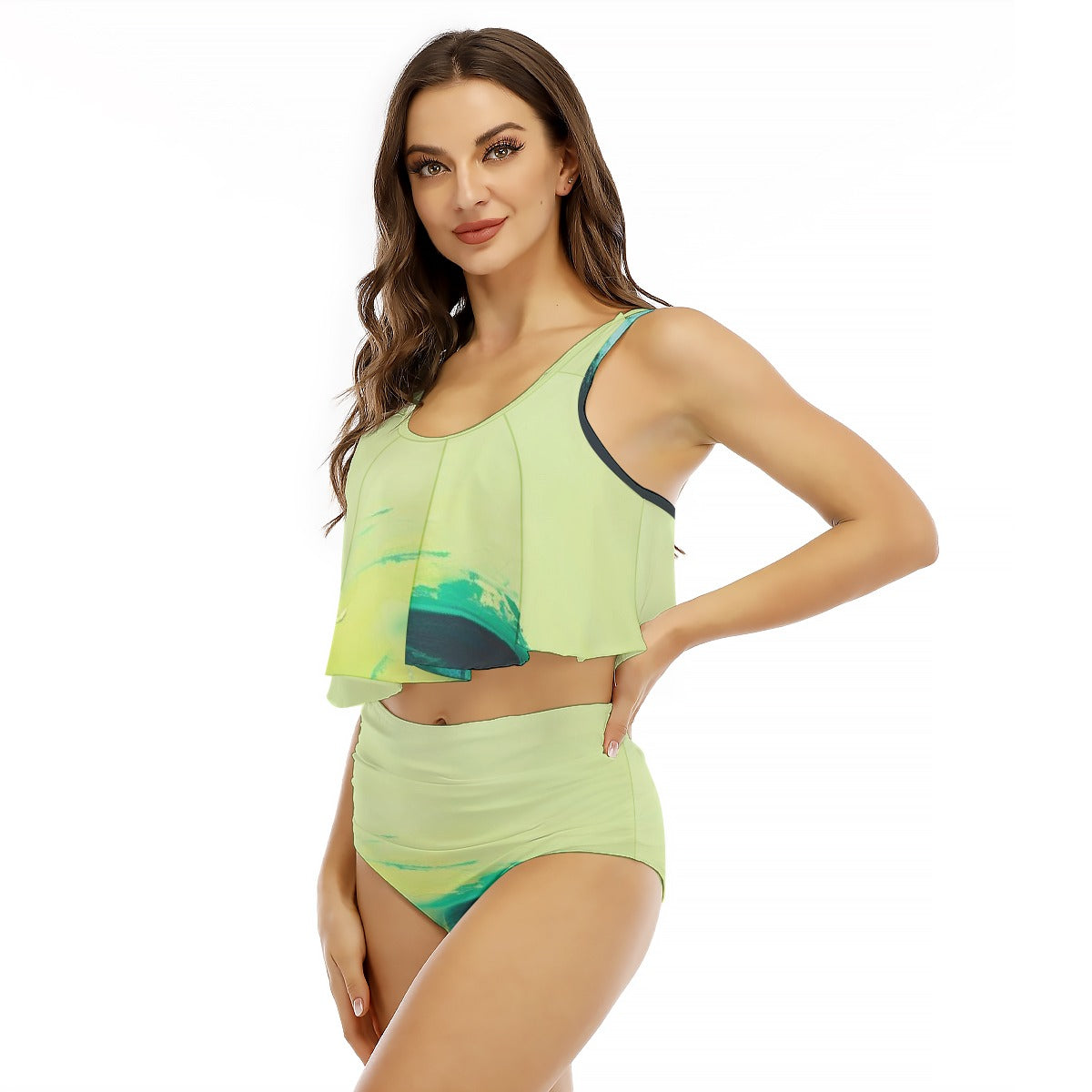 All-Over Print Women's Ruffled Vest Bikini Swimsuit