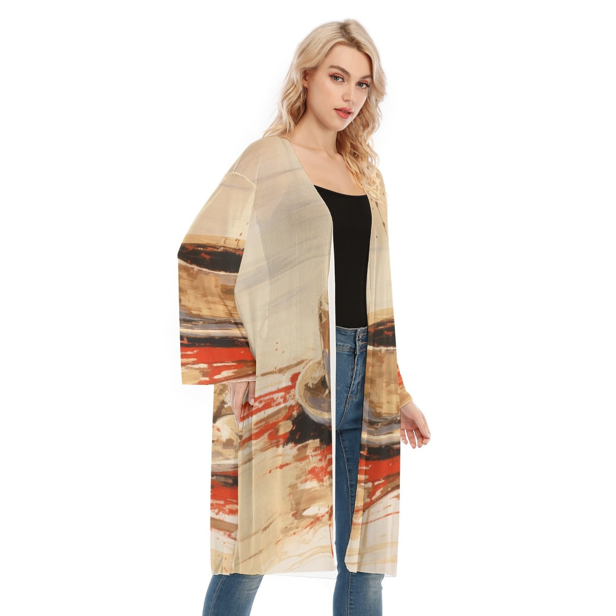 All- Over Print Women's Long Sleeve Mesh Cardigan