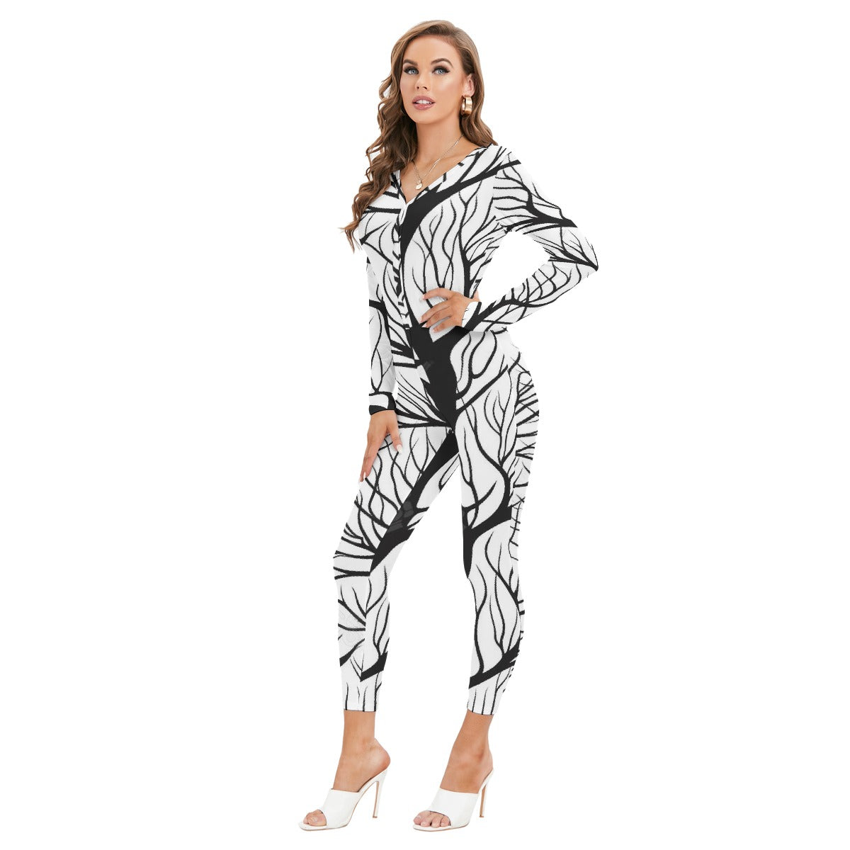 All-Over Print Women's Plunging Neck Jumpsuit